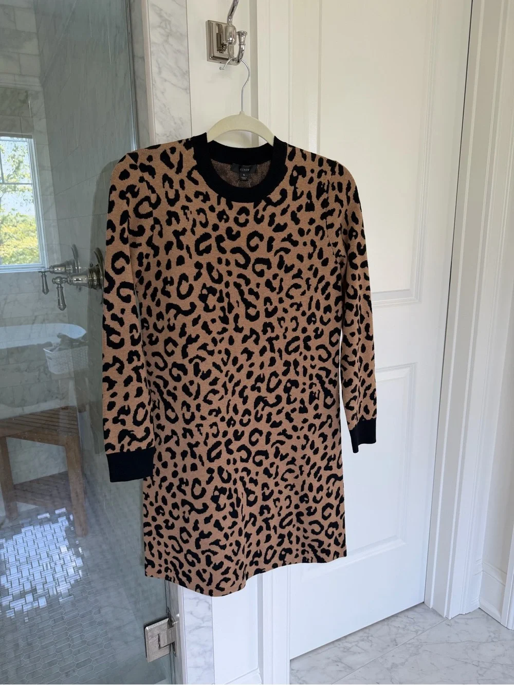 NWT - J Crew Leopard Crewneck Sweater Dress - Tan and Black